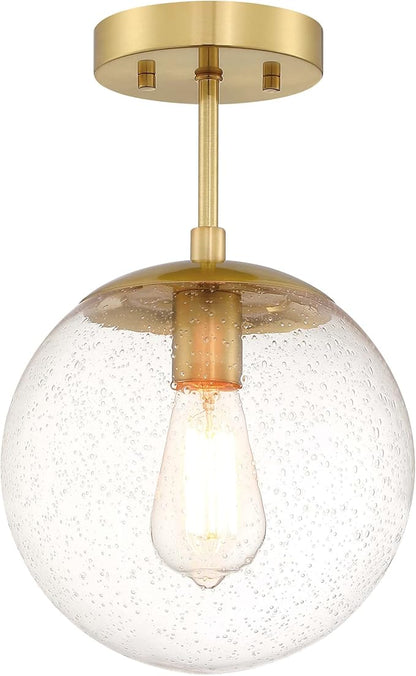 Design House Gracelyn 9 in Ceiling Mount Pendant Light, Semi-Flush Mount, Dimmable, Seeded Glass, Satin Gold, 9 in x 9 in x 14.36 in, 588517-SG