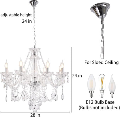 Contemporary Clear Crystal Chandelier, Elegant Candle Style Chandelier Lighting Fixture for Dining Room Living Room Bedroom Hallway Entryway 8 White E12 Lamp Sockets