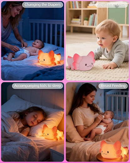 ZKLiLi Night Light for Kids Lamp, 16 Colors Lamp Cute, Dimmable Baby Night Lights for Nursery,Silicone Rechargeable Nightlight for Kids Room, Kawaii Room Decor (Axolotl-Remote)