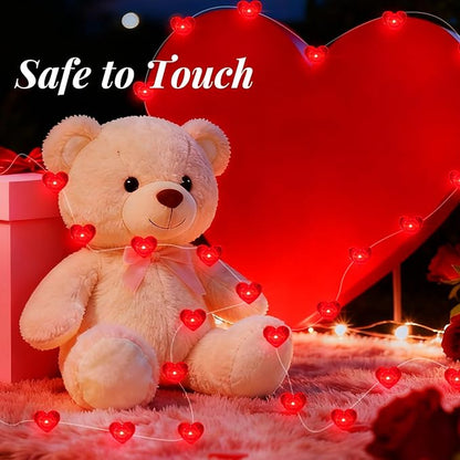 AIKEI 2 Pack Valentines LED Fairy Lights Battery Operated, Red Heart String Lights Waterproof 7 Feet 20 Led Firefly Starry Lighting for Wedding Party Bedroom Table Valentine's Day Decoration