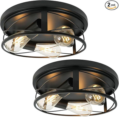 2 Pack Farmhouse Ceiling Light - 12 Inch Big Dimmable Rustic Black Flush Mount E26 Industrial Ceiling Modern Led Light for Hallway Bathroom Kitchen Bedroom (Black, 12 Inch)