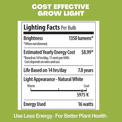 NorbBOTANIC Premium LED Grow Light, Full Spectrum PAR38 Bulb, 1350 Lumens, Energy-Efficient, Sun-Spectrum Mimics Sunlight, White Light, Perfect for Indoor Plants, Herbs, Tropical Plants, 16W 30 Degree