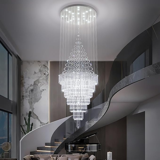 Flashing God D59''X H120'' Extra Large Chandeliers for High Ceilings Crystal Raindrop Chandeliers Large Villa Chandelier Entrance Foyer Ceiling Light LED Dimmable 2700K-6000K