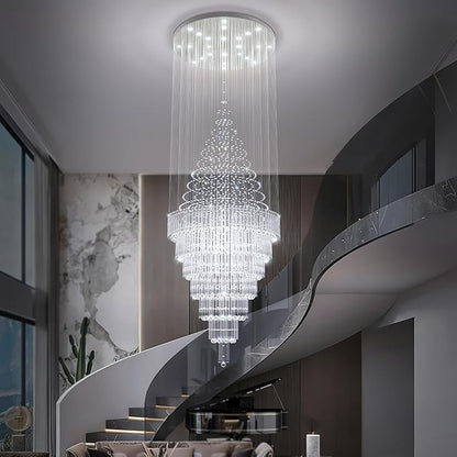 Flashing God D59''X H120'' Extra Large Chandeliers for High Ceilings Crystal Raindrop Chandeliers Large Villa Chandelier Entrance Foyer Ceiling Light LED Dimmable 2700K-6000K