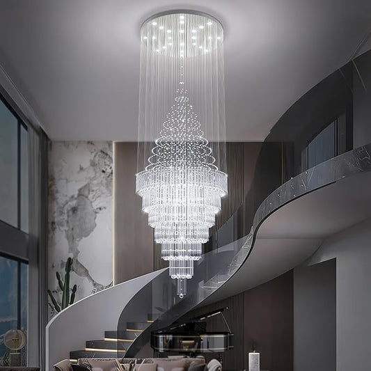 Flashing God D59''X H120'' Extra Large Chandeliers for High Ceilings Crystal Raindrop Chandeliers Large Villa Chandelier Entrance Foyer Ceiling Light LED Dimmable 2700K-6000K