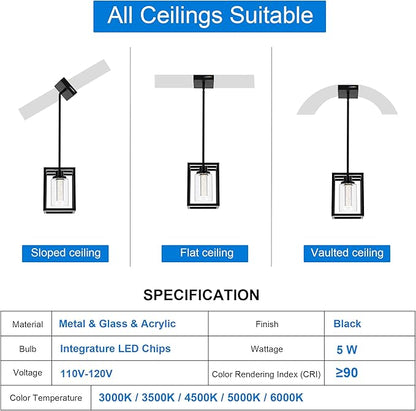 MELUCEE Black Pendant Lights Kitchen Island 1-Light, 5 Color Dimmable Led Pendant Light Ceiling Hanging Over Sink with Crystal Bubble Glass, Modern Integrated LED Hanging Light Dining Room Lighting
