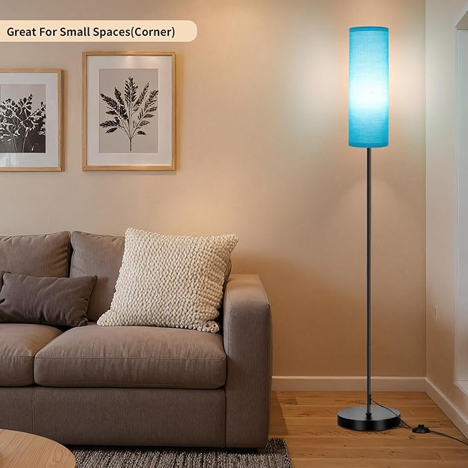 FRIDEKO HOME Floor Lamp with Turquoise Shade, Simple Design with Foot Pedal Switch, Small Tall Lamps for Living Room Bedroom, Corner Floor Stand Light with Black Pole Lamp (No Remote/No Bulb)