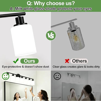 Zarbitta 6-Light Bathroom Light Fixtures, Black Modern Vanity Lights with Milky White Frosted Glass Shades, Bathroom Wall Lamp, for Mirror, Living Room, Kitchen, Hallway, Cabinet, Porch