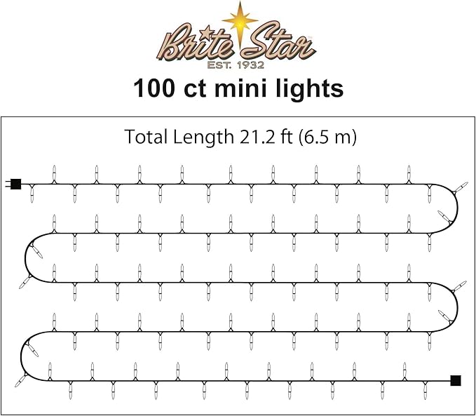 Brite Star 100 Count Mini String Christmas Lights, Multi - 22 feet Indoor/Outdoor Christmas Tree Lights with Green Wire