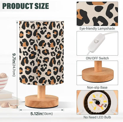 Bedside Table Lamp Leopard Nightstand Lamp with Wood Animal Cheetah Print Desk Lamps for Bedroom Living Room Nursery Office Home Decor