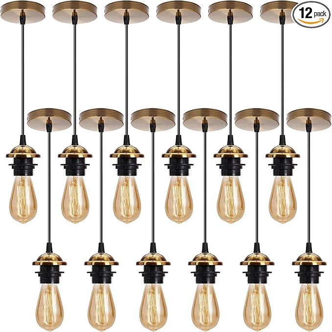 12 Pack Industrial Mini Pendant Light Kit Bulk, UL E26/E27 Lamp Socket 3.28 ft Adjustable Hanging Light Cord Kit Edison Vintage Retro Ceiling Lamp Fixture for Kitchen Bar Decor(Bronze)