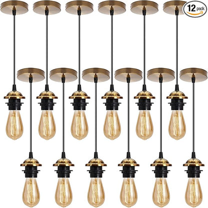 12 Pack Industrial Mini Pendant Light Kit Bulk, UL E26/E27 Lamp Socket 3.28 ft Adjustable Hanging Light Cord Kit Edison Vintage Retro Ceiling Lamp Fixture for Kitchen Bar Decor(Bronze)