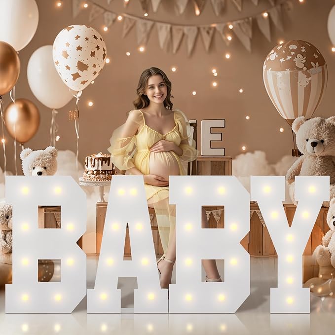 Bugame 3FT Light Up Letters, Quick 7-Min Setup No Edge Assembly Needed, Lightweight Foam Board Marquee Letters for Birthday Wedding Baby Shower Backdrop Decor, Letter &