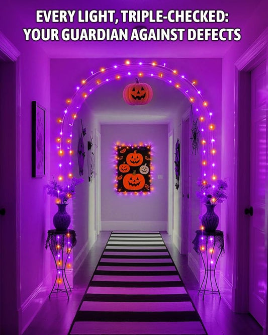Halloween String Lights Battery Operated, Orange and Purple Fairy Lights with Timer Waterproof 16.4ft 50 LED Halloween Decorations for Outdoor Indoor Patio Party Garden Yard Decor 2 Packs