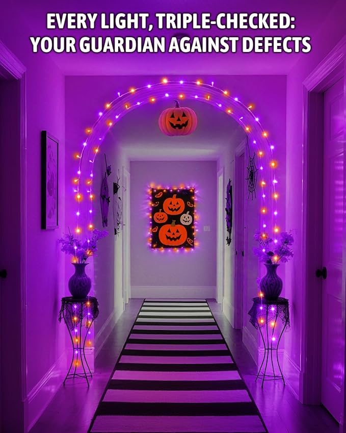 Halloween String Lights Battery Operated, Orange and Purple Lights with Timer Waterproof 16.4ft 50 LED Halloween Decorations for Outdoor Indoor Patio Party Garden Yard Decor