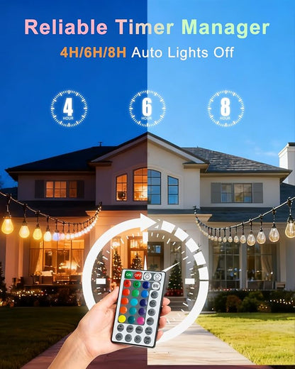 Lightdot 96FT Outdoor RGB String Lights,Outside Hanging Light Waterproof for Porch, Deck, Garden, Backyard, Balcony, Dimmable- ETL Listed