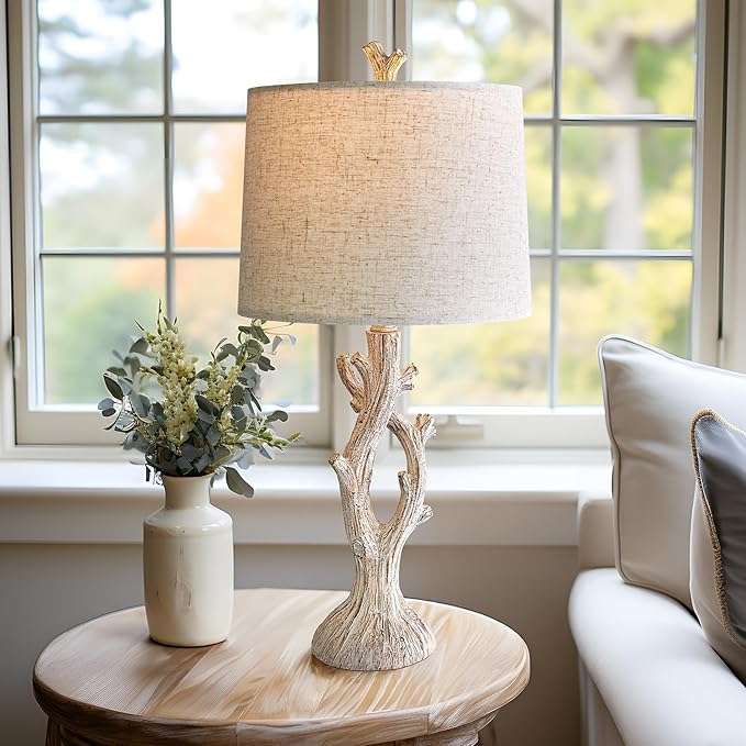 OYEARS Farmhouse Table Lamps Set of 2 for Living Room Bedroom Bedside Tree Lamp Nightstand End Table 25" Lamps Vintage Natural Style