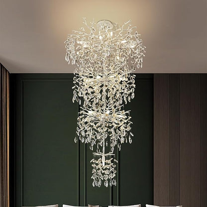 Modern Tree Branch Crystal Chandelier 91" Sliver Luxury Large Pendant Lighting 25-Light Contemporary K9 Crystal Chandeliers for Dining Room Kitchen Living Room Foyer Entryway (Sliver, H91"-Round)