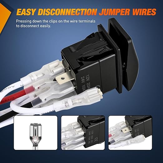 Nilight 2 Pack Momentary Rocker Switches 6 Pin Waterproof (ON)-Off-(ON) DPDT Toggle Switch 20A/12V 10A/24V with Jumper Wires Set for Cars Trucks Boats ATVs UTVs RVs