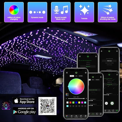 AMKI Mini 6W 600pcs 0.03in 13.1ft Twinkle Starlight Headliner Kit+180pcs Meteor Shooting Star Pure White,Sound Activated Fiber Optic Starlight Box APP/Remote Control for Car Home Star Ceiling Decor