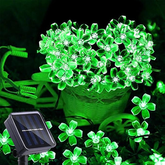 ITICdecor Solar Flower String Lights - Green Outdoor Waterproof 50 LED St. Patrick's Day Fairy Lights for Garden, Patio, Fence, Yard (Green)