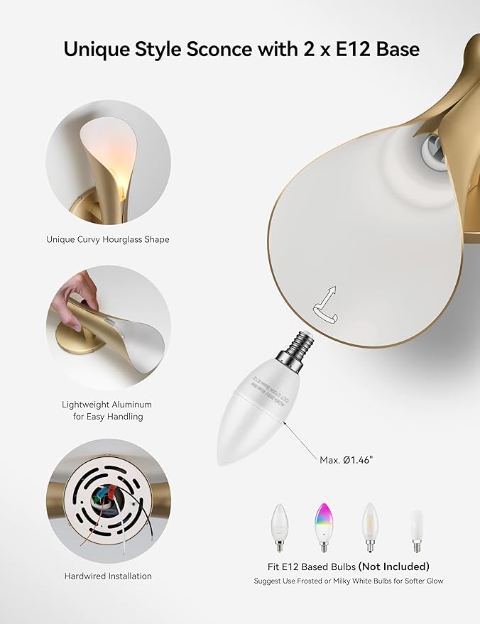 Tubicen Wall Sconces Gold Movie Theater Sconces Wall Lighting Up and Down 15.7" H Hardwired Dimmable Indoor Mid Century Modern Wall Lights for Living Room Bedroom Hallway Stairway Entry