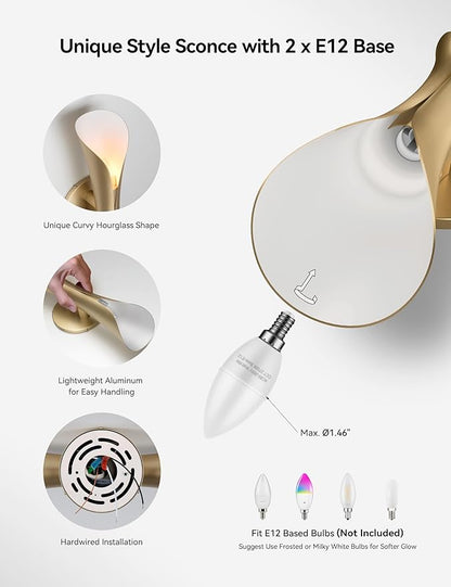Tubicen Wall Sconces Gold Movie Theater Sconces Wall Lighting Up and Down 15.7" H Hardwired Dimmable Indoor Mid Century Modern Wall Lights for Living Room Bedroom Hallway Stairway Entry