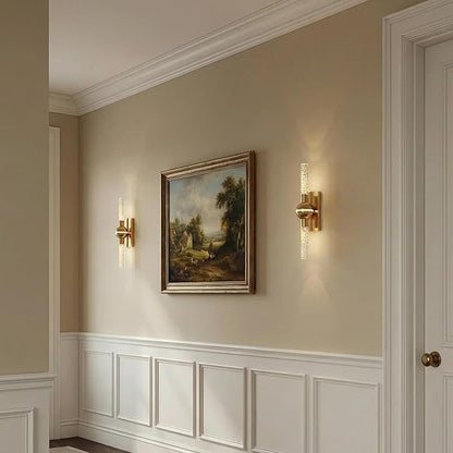 Wall Sconces Set of Two, Brushed Brass Modern Wall Sconce Indoor, 13W Dimmable LED Sconces Wall Lighting for Bathroom Bedroom Living Room Hallway (17.7inch,2 Pack)