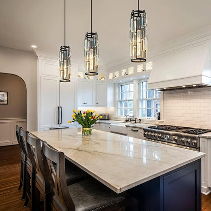LMQNINE Pendant Lights Modern Black Pendant Light Mini Crystal Chandelier Pendant Lighting for Kitchen Island Dinning Room Bedroom Kitchen Sink Lighting (Black 2-Pack)