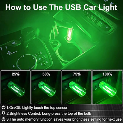 2 PCS Car USB Night Light Bulb, Touch Dimmable Car Interior Ambient Lights, Portable Mini USB Retro Glass Bottle Lamp Decorations for Vehicle, Bedroom, Hallway, Camping (Green)