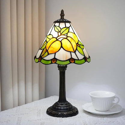 Tiffany Style 8 Inch Apricot Stained Glass Table Lamp,Handmade Accent Lamp with Resin Base Retro Night Light for Bedroom, Office Living Room,Restaurant Farmhouse Decor Ambient Lighting