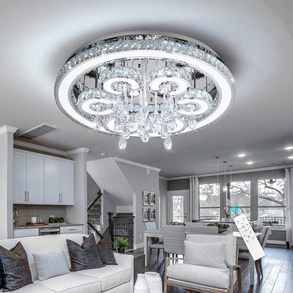 HAIXIANG W32'' Modern Chandeliers for Dining Room Crystal LED Chandelier Light Living Room Bedroom Interior Luxury Lighting Fixture 2700-6000K Dimmable Lights Silver