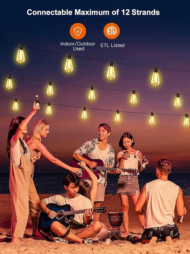 Jedavai Upgraded LED Outdoor String Lights 105Ft Shatterproof Waterproof ST38 Vintage Edison Bulbs Patio Lights Energy Saving Hanging Outdoor for Christmas Porch Deck Garden Backyard Wedding Party