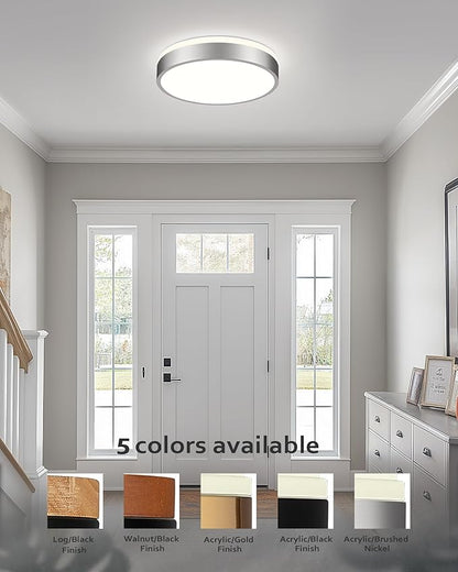Ken & Ricky Flush Mount Ceiling Light, Dimmable Led Close to Ceiling Light Fixtures for Kitchen Bathroom Bedroom Hallway 5cct Brushed Nickel 16in 1PK