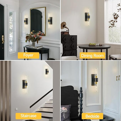 19" Black and Gold Wall Sconce,Modern Bathroom Light Fixtures,2-Light Vanity Lights for Mirror,Indoor Wall Lamp Wall Mount Hardwired Light for Bedroom with Clear Glass,E26 Base,1 Pack