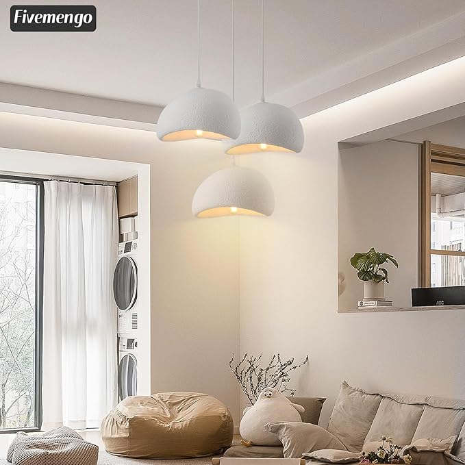 11.8in Wabi Sabi Pendant Light, Kitchen Island Lighting Fixture Ceiling Mount Japanese Lamp Japandi Chandelier for Dining Living Room Hallway Bedroom Restaurant Hanging Lamp, White 1 Pack