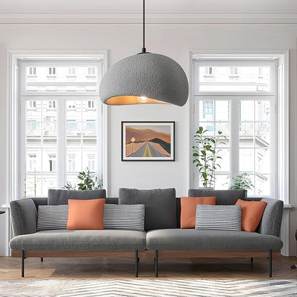 Wabi Sabi Pendant Light Oval, 11.8in Japanese Ceiling Fixture for Kitchen Island Dining Room Bedroom Hallway, Modern Japandi Minimalist Hanging Lamp Grey E26 Base (30cm/11.8in)
