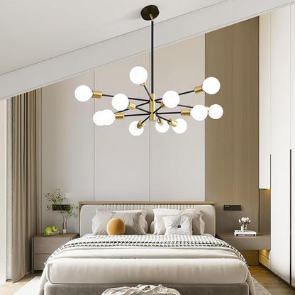 Sputnik Chandeliers, Black and Gold Chandelier,Modern Pendant Light Fixture Mid Century Industrial Ceiling Lighting 12 Lights for Dining Room, Kitchen, Bedroom, Living Room and Farmhoue