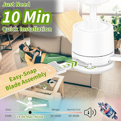 42 Inch Ceiling Fans with Lights and Remote Control, Low Profile Ceiling Fan with Light,10 Min Quick Installation,Reversible,3CCT Dimmable,Noiseless, white Small Ceiling Fan for Bedroom Indoor/Outdoor