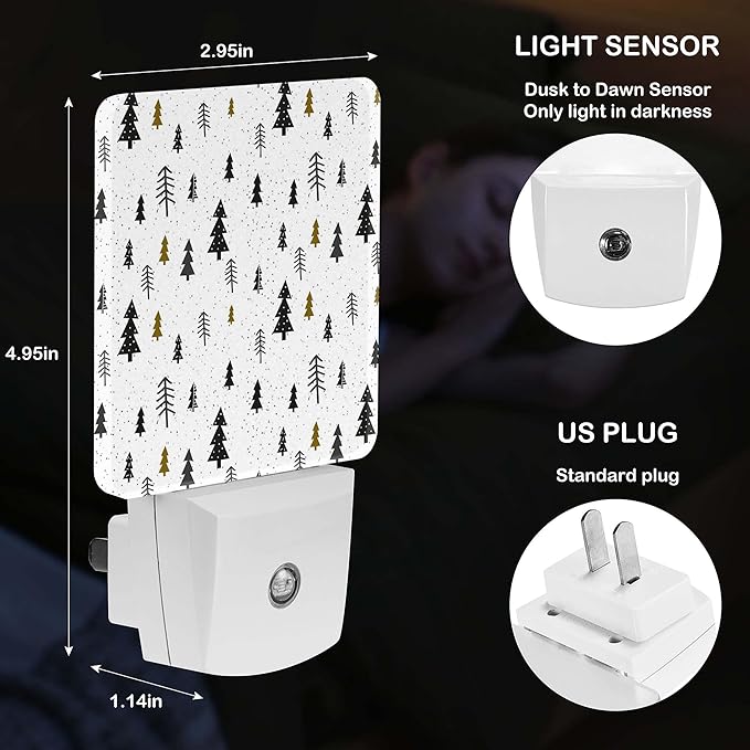 LED Night Light Lamp with Smart Sensor Dusk to Dawn Sensor,Winter Christmas Trees Night Light Daylight White,0.5W Plug-into Wall for Adults,Bedroom,Bathroom,Hallway,Kitchen