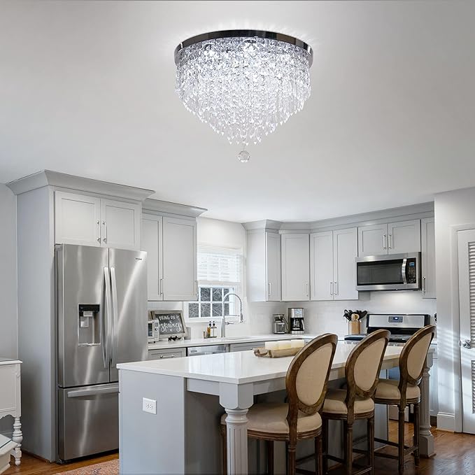 19.7" Modern Crystal Chandeliers LED 5 Tier Crystal Ceiling Light Fixture Flush Mount Round Ceiling Chandeliers for Dining Room Bedroom, 6500 K Cool White