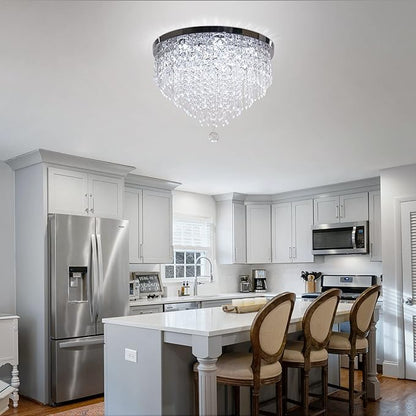 19.7" Modern Crystal Chandeliers LED 5 Tier Crystal Ceiling Light Fixture Flush Mount Round Ceiling Chandeliers for Dining Room Bedroom, 6500 K Cool White