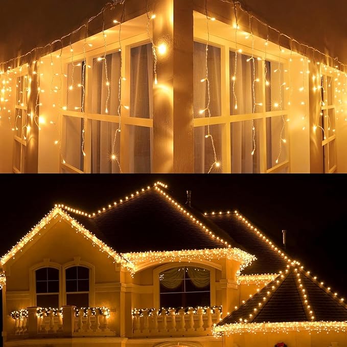 Joomer Christmas Icicle Lights - 66FT String Lights Outdoor Waterproof, 8 Modes Timer Connectable Plug-in String Light for Eaves, Roofs, Christmas Decorations (Warm White, Non-Connectable)