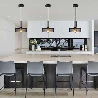 Pendant Light Fixture with Concrete and Black Metal Linear Modern Industrial Hanging Cement Pendant Lighting Kitchen Island for Bedroom Dining Room Living Room Bar(1 Pack)