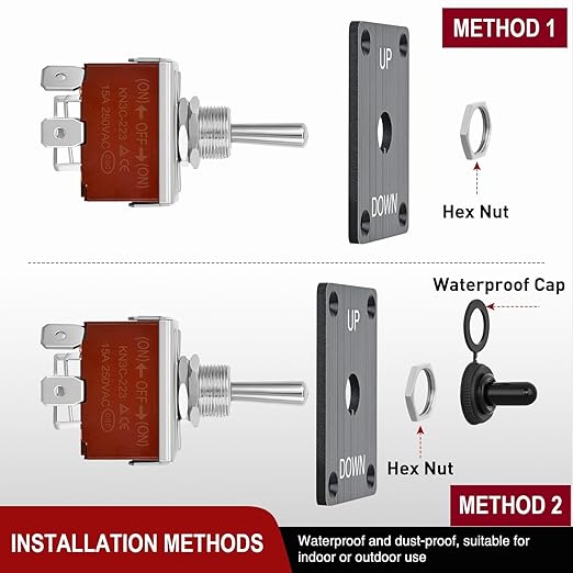 Nilight Heavy Duty Momentary Toggle Switch Waterproof 3 Pin 3 Position (ON)-Off-(ON) SPDT 12V DC 30A with Up-Down Mounting Panel and Weatherproof Cap Cover for Auto Car Marine Boat Automotive
