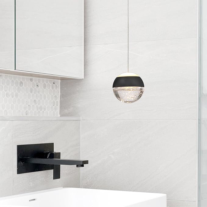 JoollySun Crystal Pendant Light Fixture: Modern Black Mini Hanging Lights for Kitchen Island Bathroom