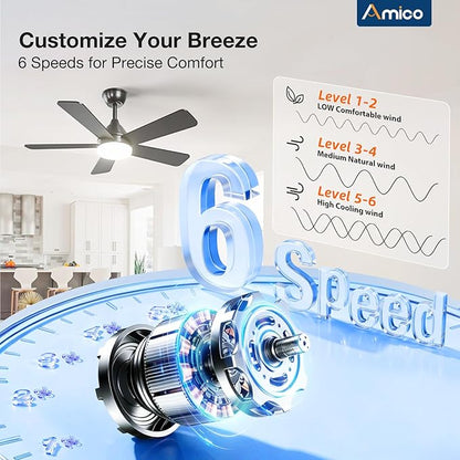 addlon Ceiling Fans with Lights, 42 inch Black Ceiling Fan with Light and Remote Control, Reversible, 3CCT, Dimmable, Noiseless, Small Ceiling Fan for Bedroom, Farmhouse, Indoor/Outdoor Use