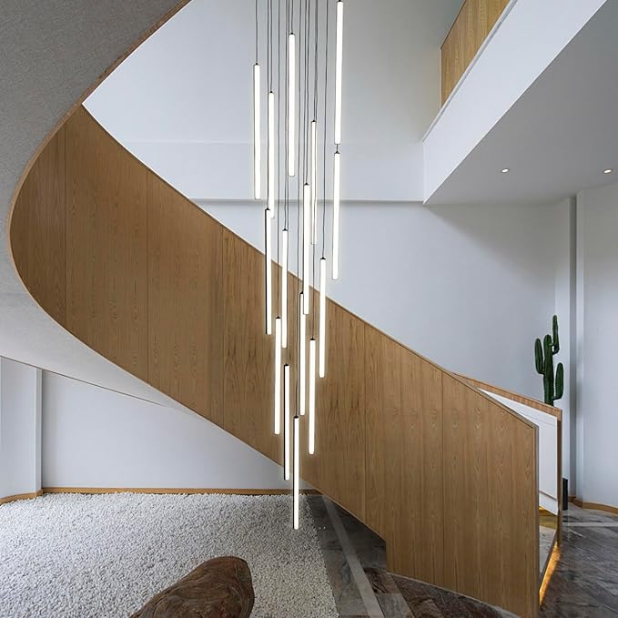 HuisMier Modern LED Staircase Chandelier, 15 Lights Long Foyer Chandeliers Black Linear Pendant Light with Remote, Dimmable High Ceiling Chandelier for Stairs Living Room Entrance, 3000K-6000K