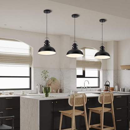 Industrial Pendant Light Fixture, Farmhouse Decor Adjustable Metal Hanging Lamp, Vintage Pendant Lighting for Kitchen Restaurant Dining Room Cafe, E26 Base Black (Black, 1 Pack)