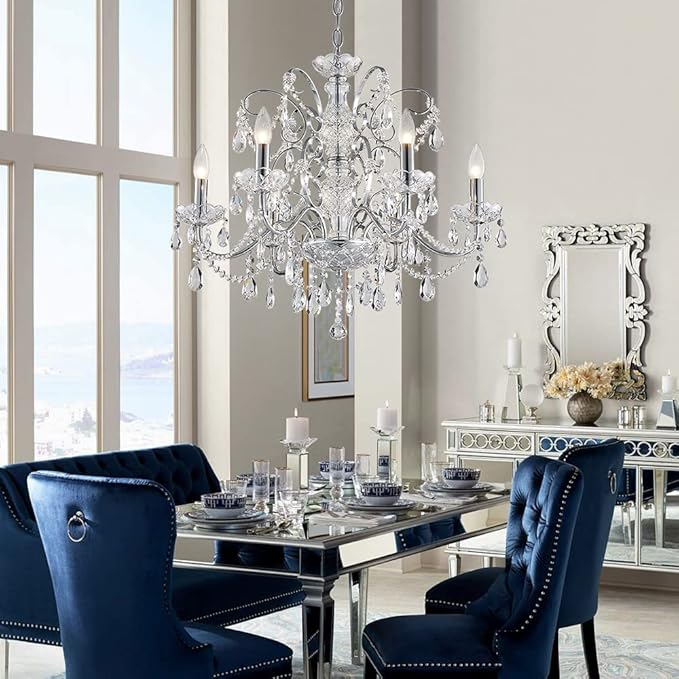 Saint Mossi 6-Lights Crystal Chandelier Crystals Raindrop Chandelier,Modern Crystal Pendant Light Fixture Modern Chandelier for Bedroom,Living Room,Dining Room,H22 X D24,Chain Adjustable